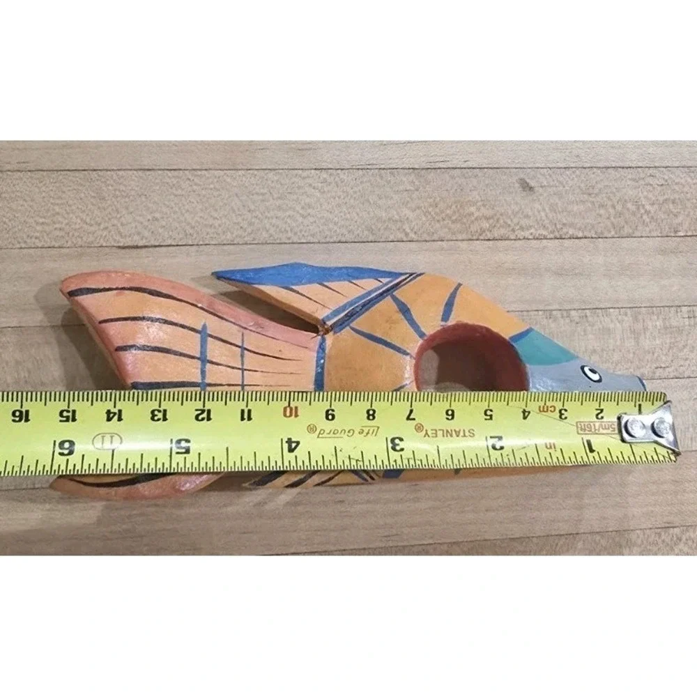 VTG Hand Painted Carved Wooden Tropical‎ Fish Sea Napkin Holders Rings Set of 8